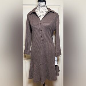 Robbie Bee Ribbed Taupe Long Sleeve Dress